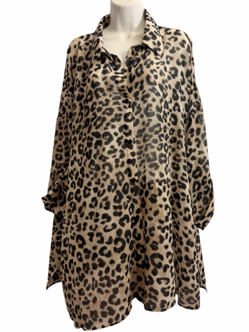 Ming Wang Leopard Sheer Button Down Size 2X NWT